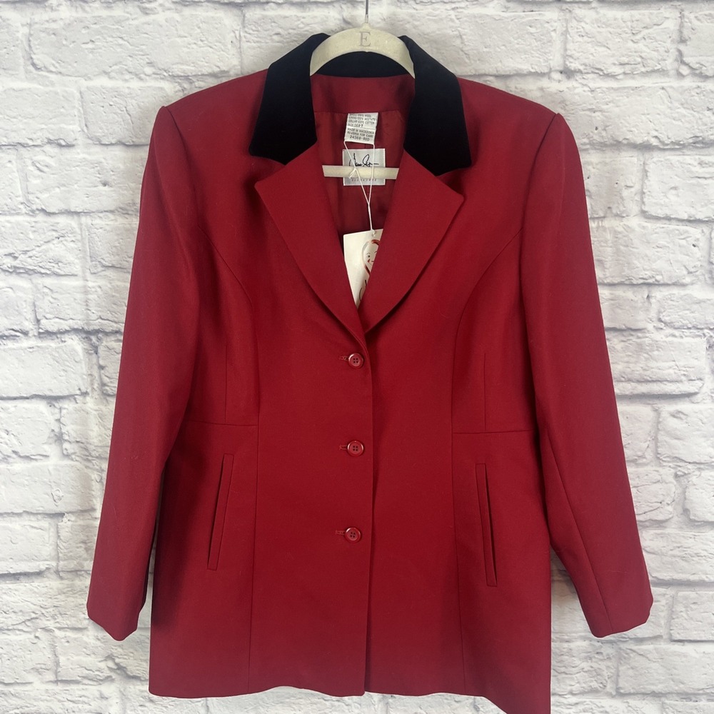 Jane Seymour NWT Preppy Red Wool Blazer Size 16PT Old Money VTG